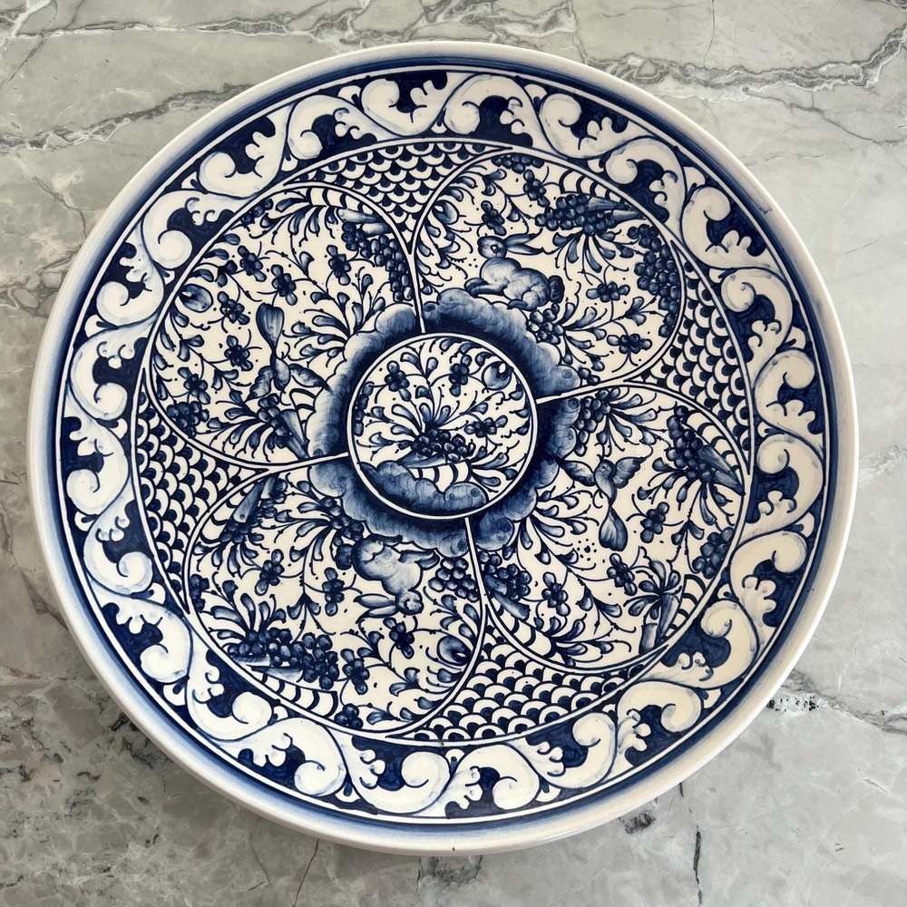 Blue and white handpainted platter‎ signed Portugal